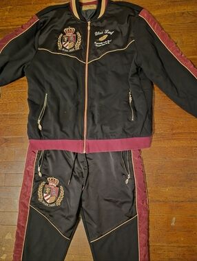 Black Leaf Black & Burgundy Embroidered Track Set Mens Sz 2XL